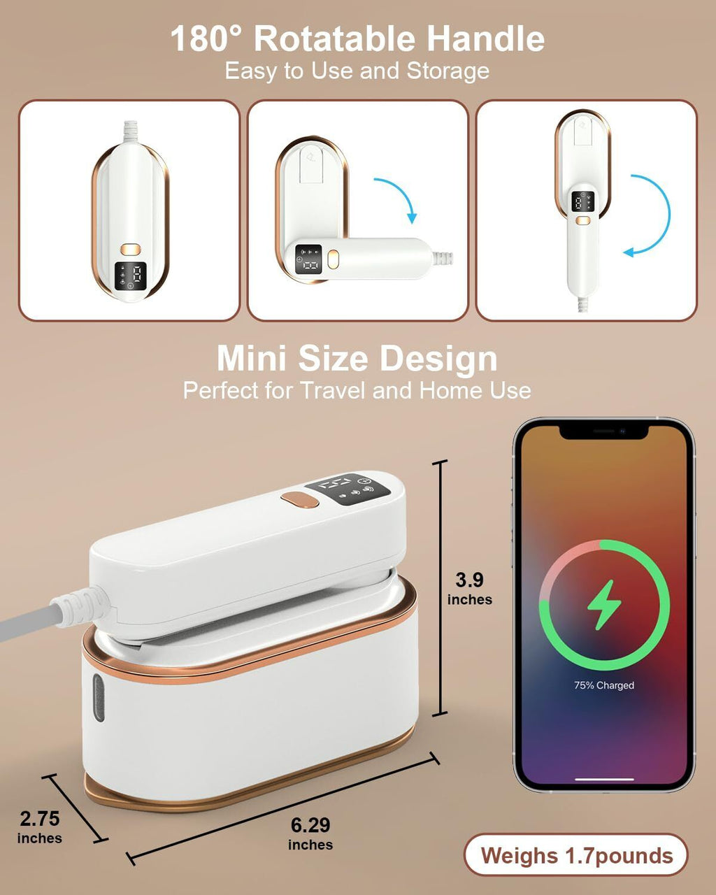 Travel Steamer Iron for Clothes - 1200W Handheld Size Portable Travel Steamer