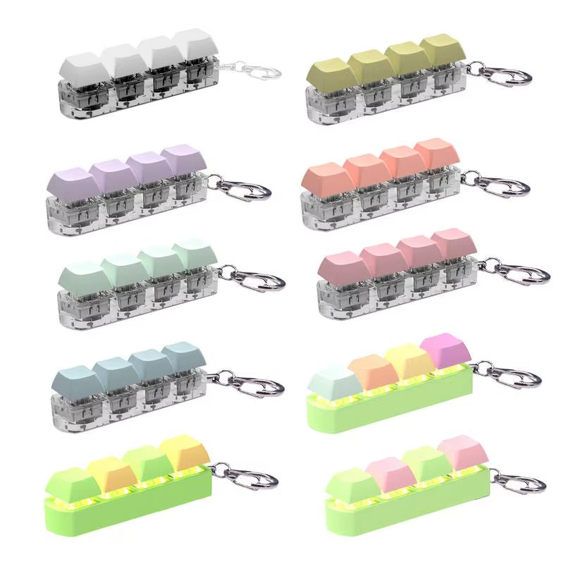 Keyboard Button Fidgets Toy 4-Button Party Stress Relief DIY Fidget Button Keycap Fidget with Sound Light Led Light Stress Toy
