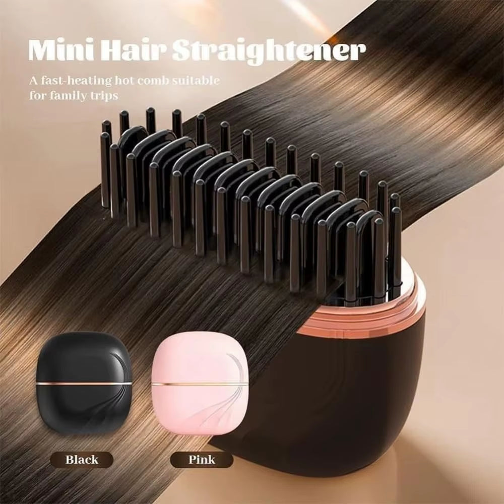 Mini Electric Heating Hair Straightener Brush Portable Rechargeable Cordless Hair Straightener Comb Hairdressing Tool