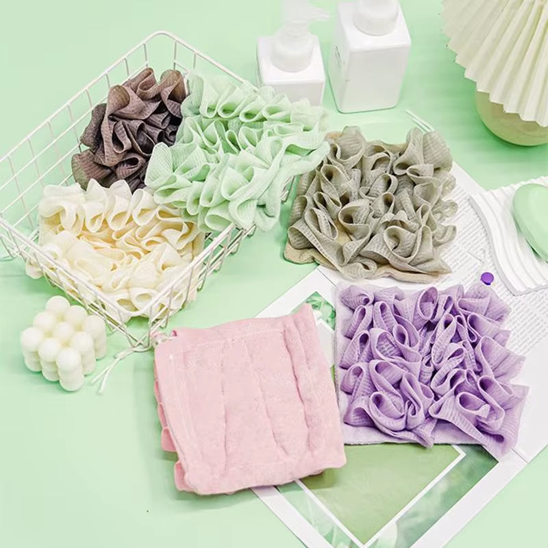 2-In-1 Bath Ball Towel Loofah with Drawstring Closure for Soap Soft Exfoliating Mesh Shower Sponge Skin Care Bathing Tool