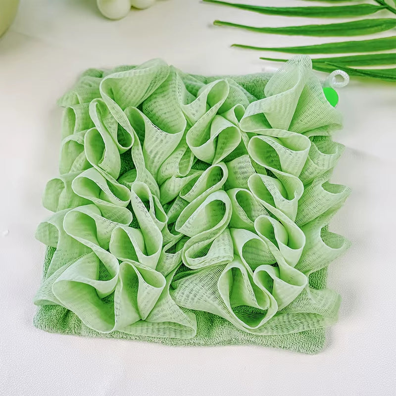 2-In-1 Bath Ball Towel Loofah with Drawstring Closure for Soap Soft Exfoliating Mesh Shower Sponge Skin Care Bathing Tool